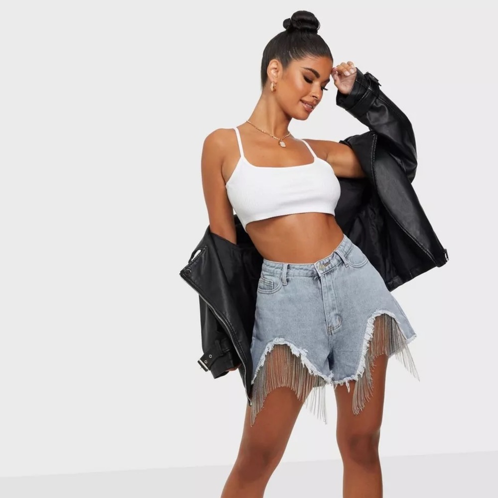 Misguided Denim shorts with chain detail